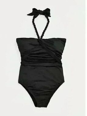 Lauren Ralph Lauren Black Braided Halter One-Piece Swimsuit